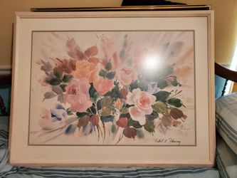 25.00 Large Beautiful floral matted/framed signed art