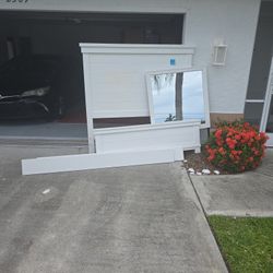 Queen size bed frame With Side Rails and Matching mirror