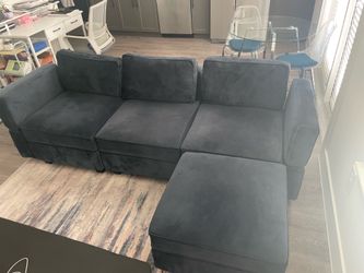 Belffin Blue Velvet Modular Sofa Couch