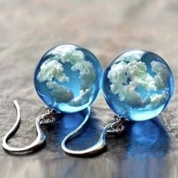 Unique Blue Sky and White Cloud Earrings