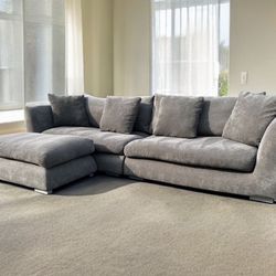 Delivery Available- Gray Feathers Sectional Couch w/ Ottoman