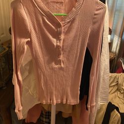 Aerie Road Trip long-sleeve henley t-shirt in pink Medium