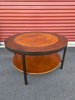 Round Wood Coffee Table with Lower Shelf