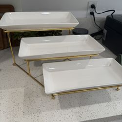 3-Tier White & Gold Serving Stand / Charcuterie Display