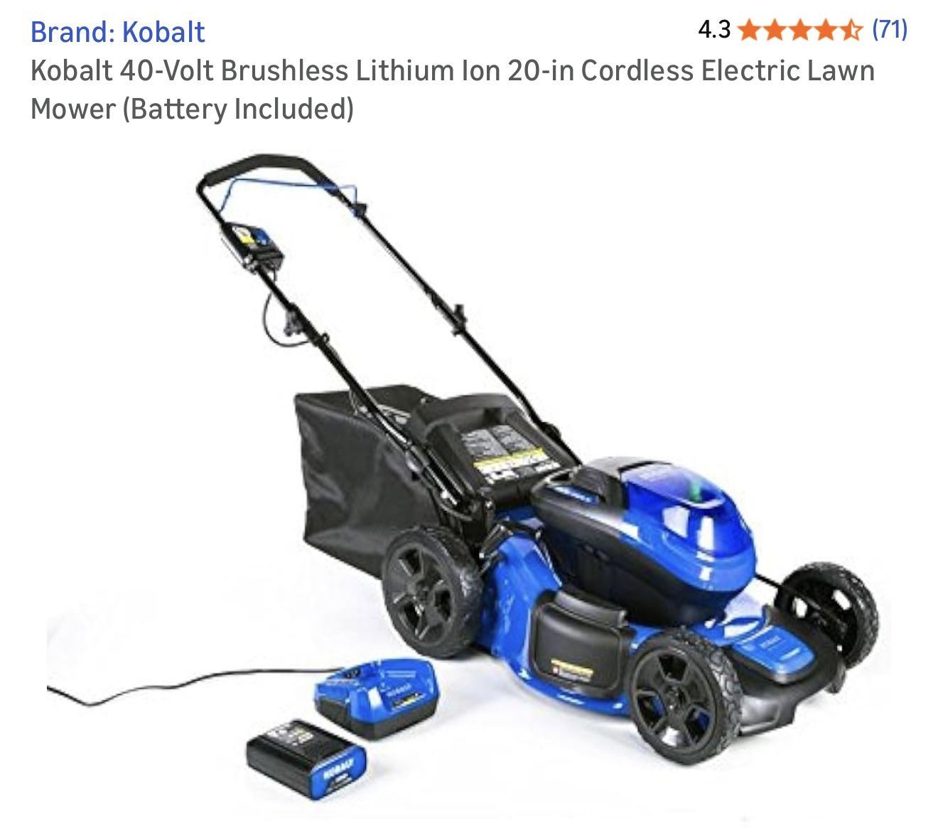 Kobalt 40-Volt Max 20” Brushless Motor Lawn Mower