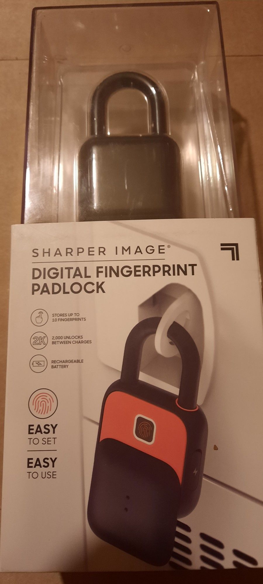 Sharper Image Fingers Can Rechargeable Digital Padlock, Biometric Keyless Code-Free Smart Lock - New