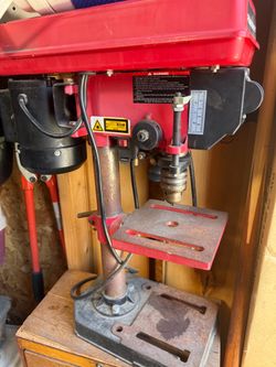 PowerSmart PS308 Drill Press, a red and black corded benchtop tool