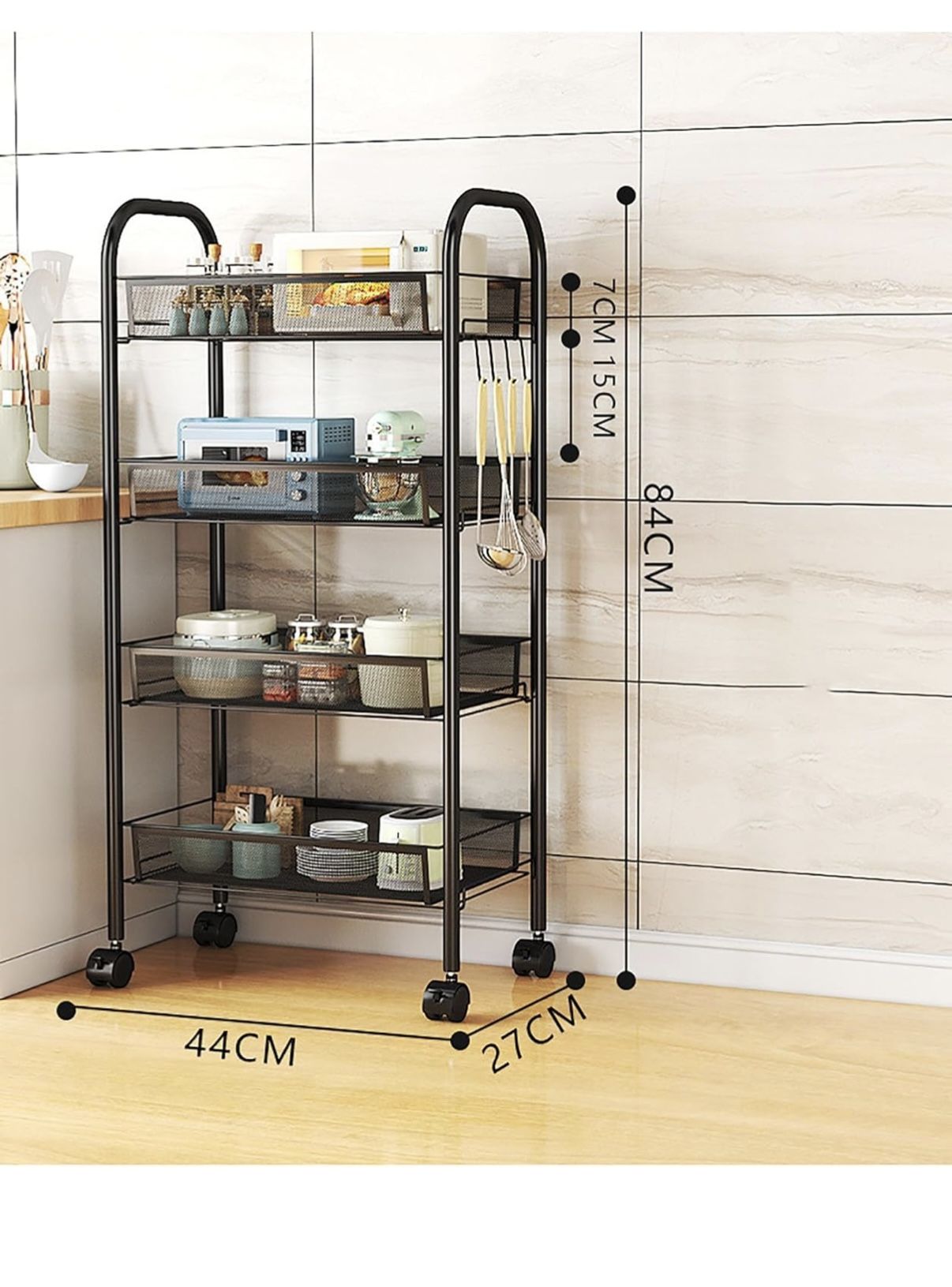 Storage Cart Mobile Shelving Unit Organizer,Slide Out Storage Rolling Utility Cart Tower Rack for Kitchen Bathroom Laundry, Snack Shelf Organizer (Col