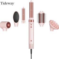 Tideway Prowaver 6-in-1 Hot Air Styler Wrap Dual Voltage Ionic Professional Hair Dryer Brush with Auto Wrap Curlers &Volumizing Brush for Fast Drying&
