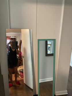 Two Long Mirrors (flat One 57”h X 16” W) (green 50”h X13”w Both For $15, One Is $10