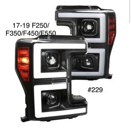 2017 To 2019 Ford F-250 F-350 F-450 F-550 Black Sequential LED DRL Bar Projector Headlights