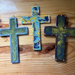 Handmade 7” Wooden Cross Wall Decor – Artist Original