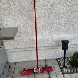 LIBMAN Push Broom, Locking Nut, 60 in L, 24 in Sweep Face, 3 in Red Bristles, Red Handle
