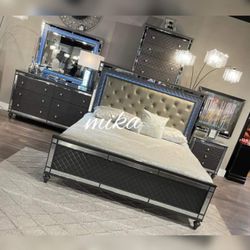 New queen size 4 piece bedroom set without mattress and free delivery