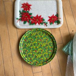 Vintage mid-century Christmas trays, 10 and Princess plastic