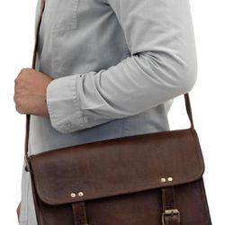 Real Natural Leather Messenger Laptop Work Bag