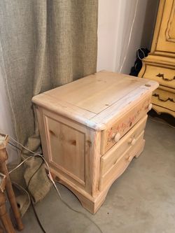 Pine Wood Nightstand with Two Drawers