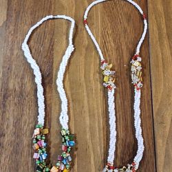 Natural Gemstone Multicolor Stone Bead Necklace 2 Set Boho Statement Barrel 