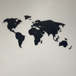 🗺️ Modern 3D World Map Wall Art – Black Geometric Design