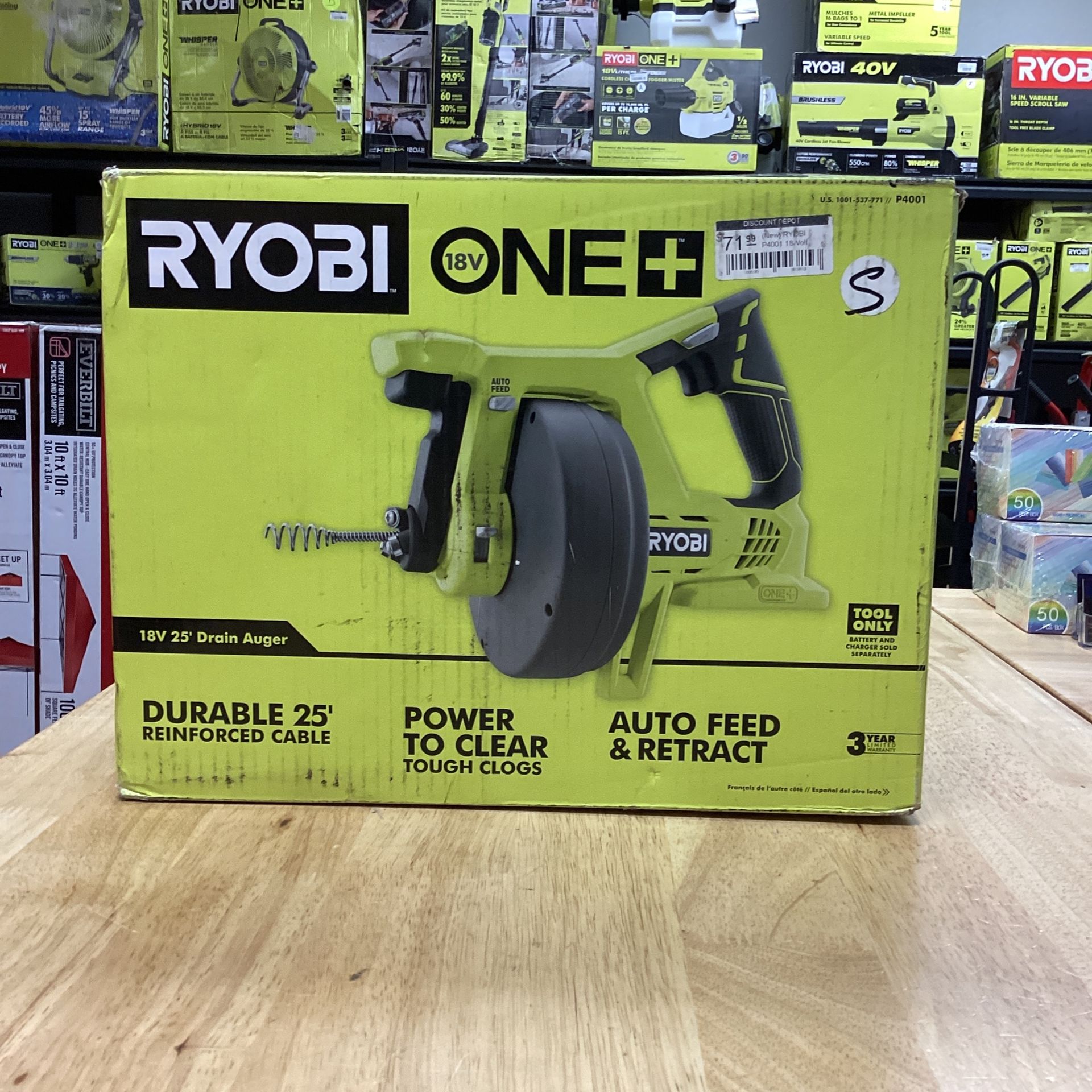 RYOBI P4001 18 Volt ONE+ Drain Auger (Tool Only)