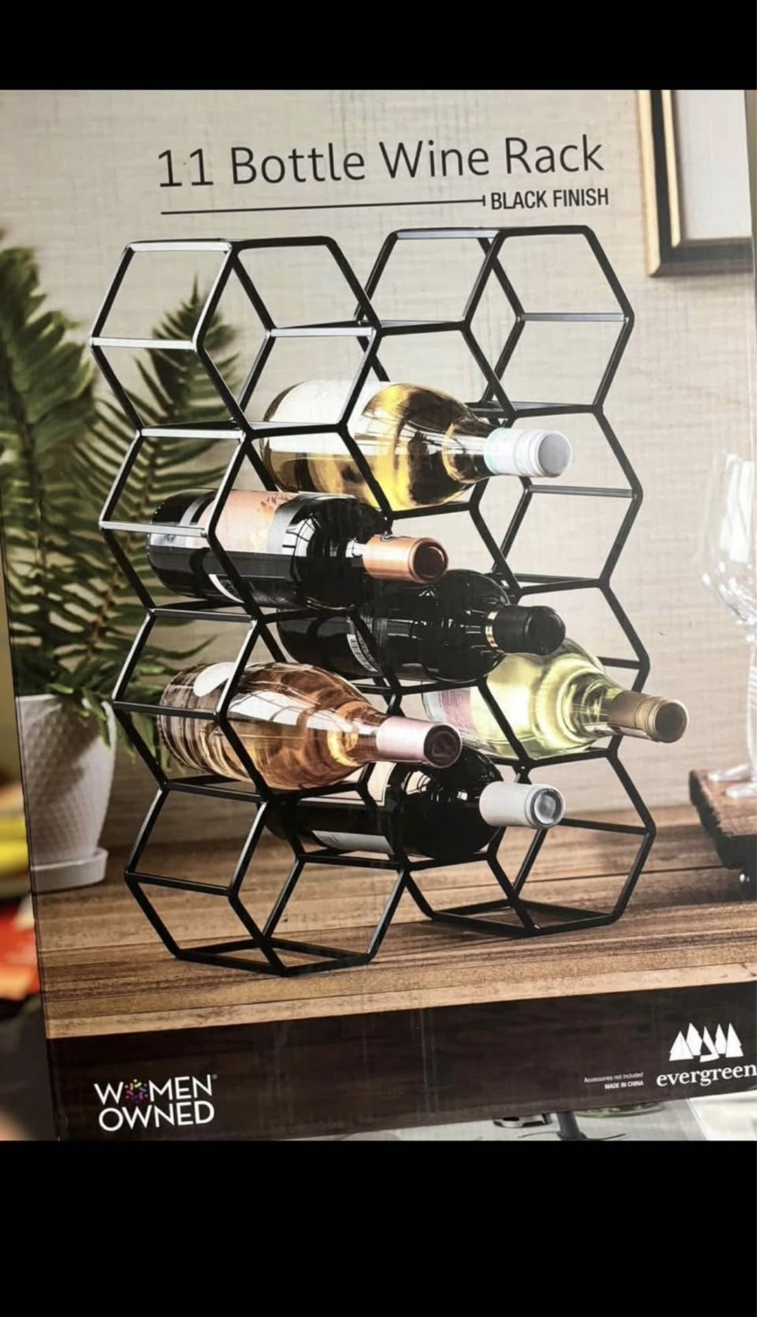 evergreen - 11 Bottle wine rack black finish