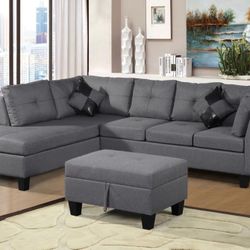 Fabric Living Room Sectional With Ottoman - Delivery And Financing Available 