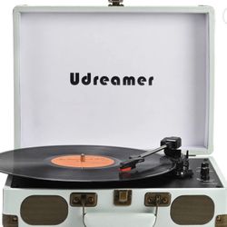 Vinyl Record Player Suitcase with Built-in Speakers, Portable Turntable with RCA, Line in,Bluetooth - Mint Color