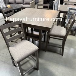 New! Counter Height Dining Set, 5pcs Table And Chairs, Dining Table, Chairs, Counter Height Chairs, Table, Grey Dining Set, Casual Table, Dinette Set 