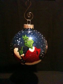 Jumbo size hand painted grinch ornament