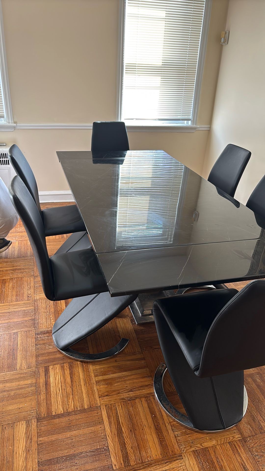 Contemporary Dining Set With Marble Table And Extendable Table