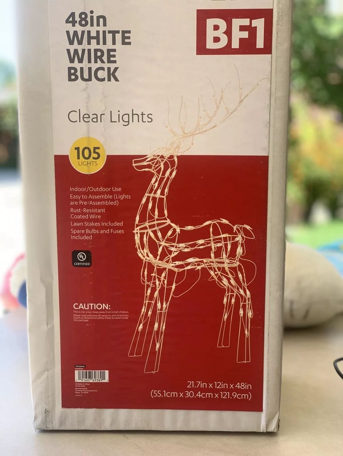 48in White Wire Buck Christmas Decoration 105 Clear Lights Yard Display