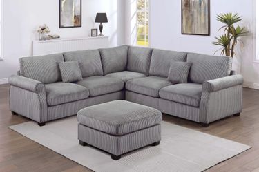4-Piece Sectional & Ottoman Set - Gray Color