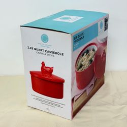 New Martha Stewart 3.28 Quart Red Ceramic Casserole Baking Dish w Chicken Lid