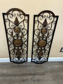 Pair of Metal Scrollwork Wall Art Panels 42"x 14"