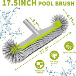 NEW Professional 17.5" Floor & Wall Pool Cleaning Brush with Durable Around Nylon Bristles, EZ Clip Aluminum Handle- Easily Sweep from Walls, Floors, 