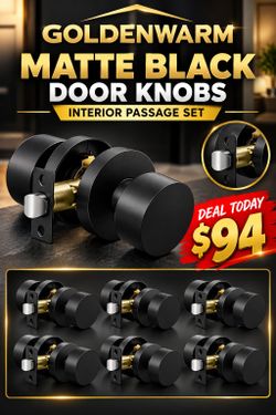 6 Goldenwarm Black Closet Door Knobs,