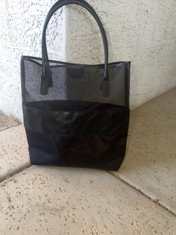 Black Mesh Burberry Fragrance Tote Bag with Leather Handles