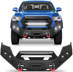 Pofenze Front Bumper For Toyota Tacoma 3rd Gen 2016-2023 W/Winch Plate, 144W Light Bar, 4x18w Lights, D-Rings, License Plate Bracket Brand new still i