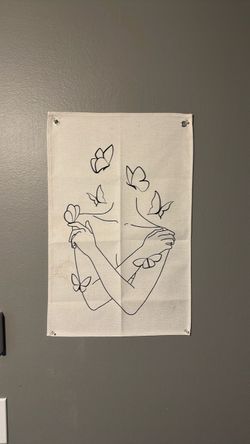 Line Art Figure & Butterflies Canvas Wall Tapestry