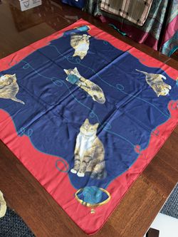 Cat Lover Scarf 35” X 35” Blue And Red