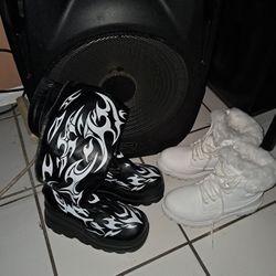 Gothic Black Boots & White LUGZ