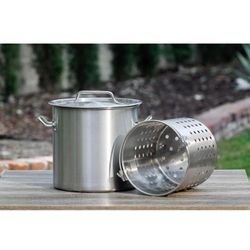 Barton 21Qt Stock Pot w/Strainer Basket Commercial Stainess Steel Food Grade 304 Turkey Deep Fryer Crawfish Clam 59