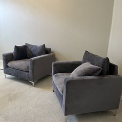 Gray velvet armchair (set of 2)