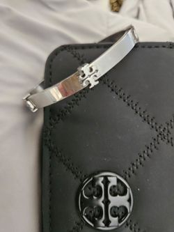 Tory Burch Silver Logo Bangle Bracelet and wallet