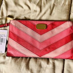 Michael Kors Coral and Pink Stripe Jet Set Wristlet