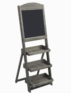 Rustic Wooden Chalkboard Easel with 3-Tier Storage Shelves