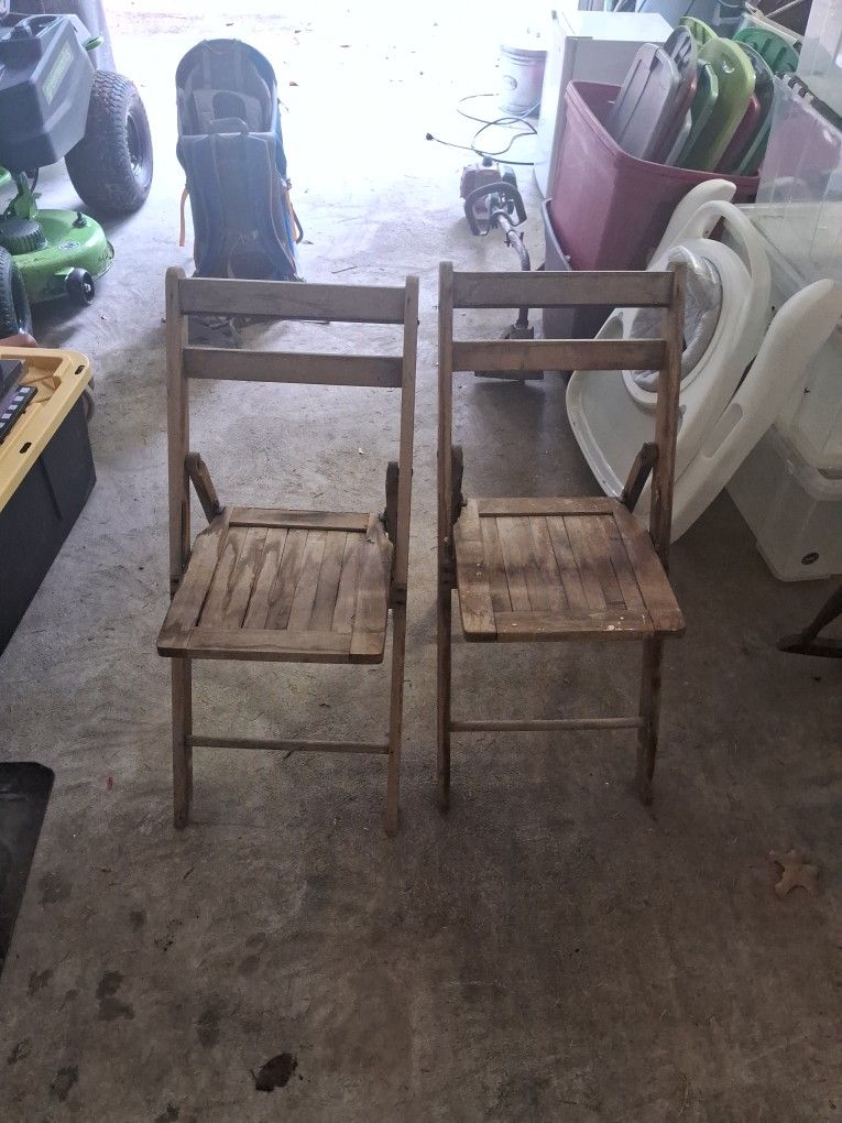 Pair Antique Red Cross Wood Folding Chair 