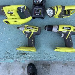 Rioby Tools  4 Pieces ONE + W/ 18 V Lithium Battery and Battery Charging 