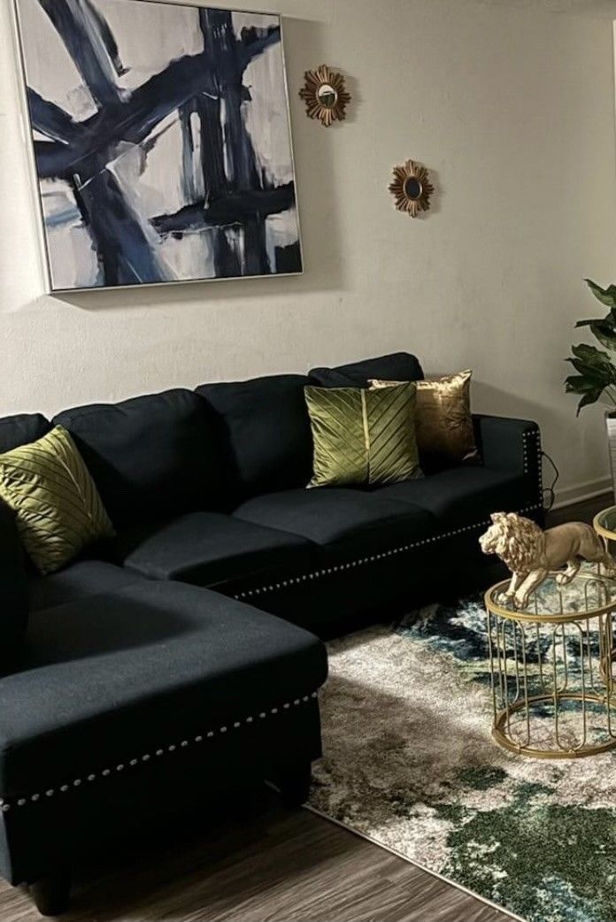 Juego De Sala Negro Nuevo, Sofa De L