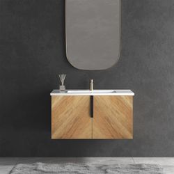 30 Inch Wall-Mounted Bathroom Vanity with 3D Fluted Panel & Ceramic Integrated Sink